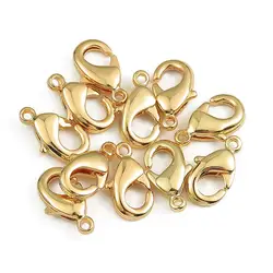 10pcs/lot 10/12mm 18k Gold Plated Lobster Clasp Hooks End Connectors For DIY Jewelry Making Necklace Bracelet Accessories