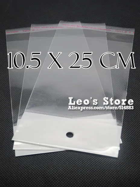 

10.5x25cm Self Adhesive OPP Bag With Hanging Hole, Clear Header Plastic Bag,Supermarket Bag,wholesale free shipping