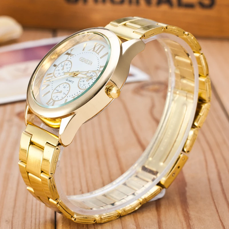 2023 New Famous Brand Geneva Rosy Gold Casual Quartz Watch Women Full Stainless Steel Dress Watches Relogio Feminino Hot Clock