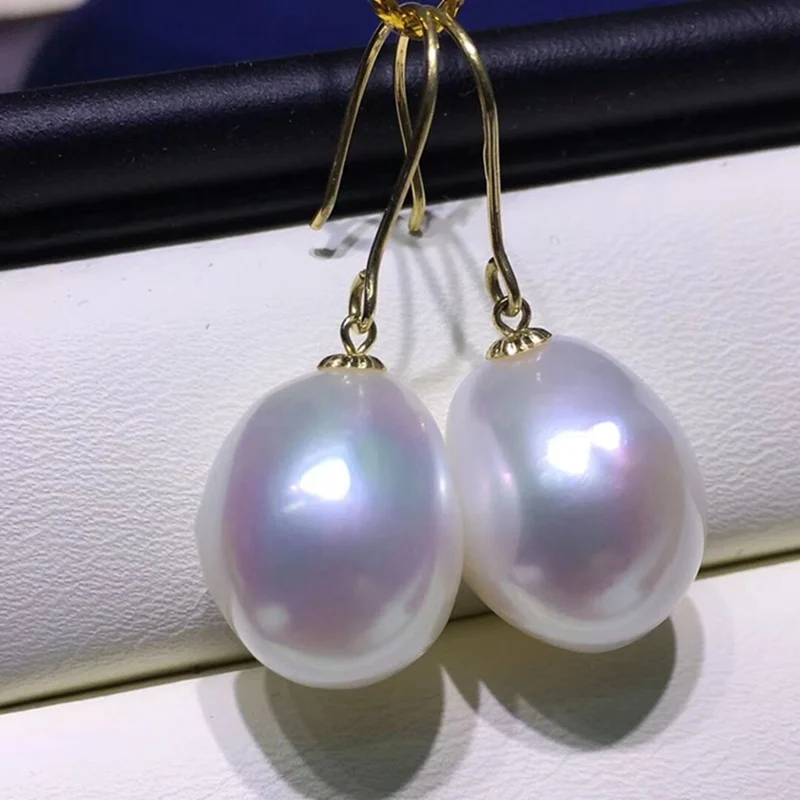 12-13MM White Baroque Pearl Earring Gold Ear Drop Hook Hoop Classic Accessories Dangle Wedding Jewelry