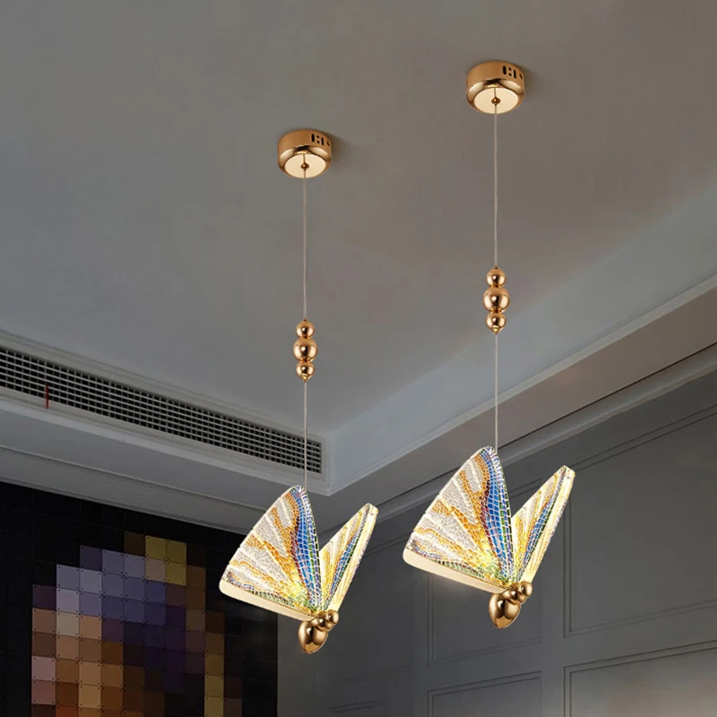 Modern Simple Pendant Lights Colorful LED Butterfly Lamp For Living Dining Room Chandelier Single Head Acrylic Insect