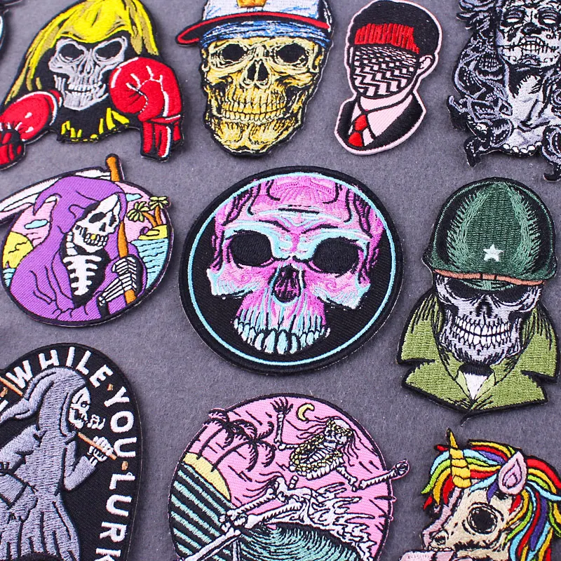 Skull/Punk Patch Embroidered Patches For Clothing Cartoon Patch Iron On Patches On Clothes Jacket Stripes Ecusson Thermocollant