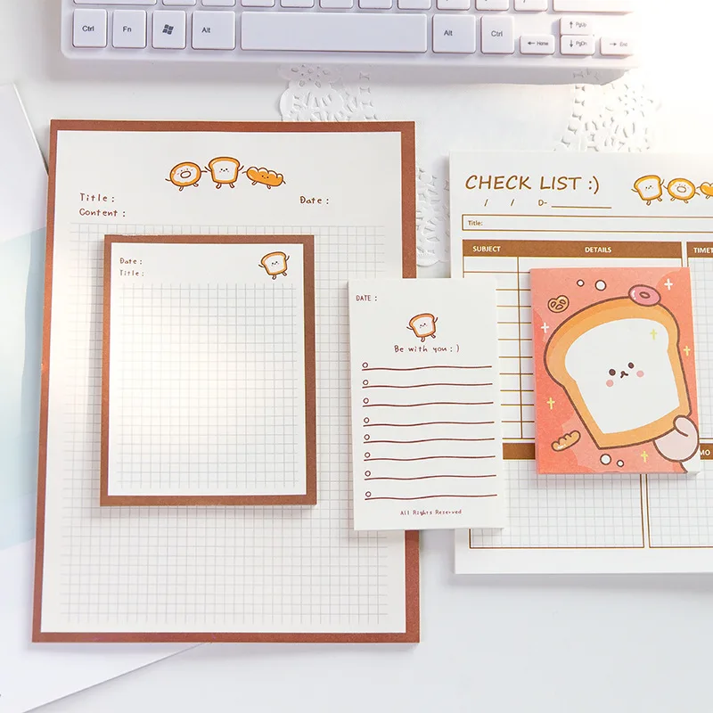 SIXONE 30 sheets Creative Bear Avocado Bread Note Book Kawaii Message Plan Note Paper Memo Pad Diary Stationery Planner Stickers