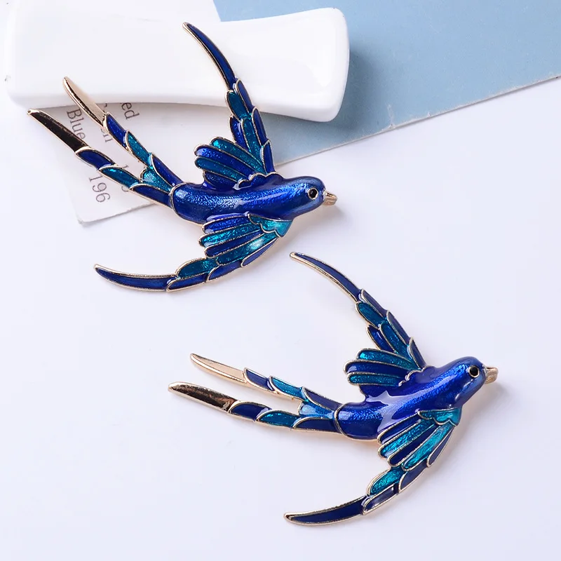 

Royal Blue Swallow Decoration Embellishment 10pcs big Enamel Birds Flatback Button for Scrapbooking Vintage Accessories