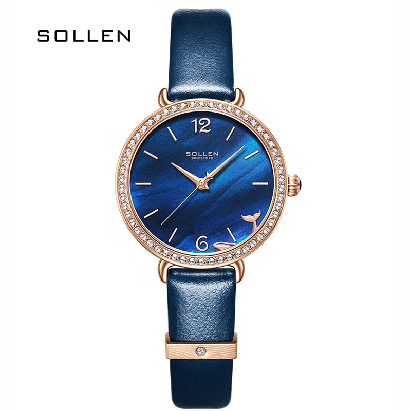 

New SOLLEN Switzerland Luxury Brand Japan MIYOTA Quartz Woman's Watches Diamond Sapphire 8 mm Ultra-thin Waterproof Clocks SL420