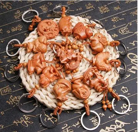 Mahogany Three-dimensional Engraving Keychain Lifelike Zodiac signs Keyring gift for friend women men jewelry car keychain