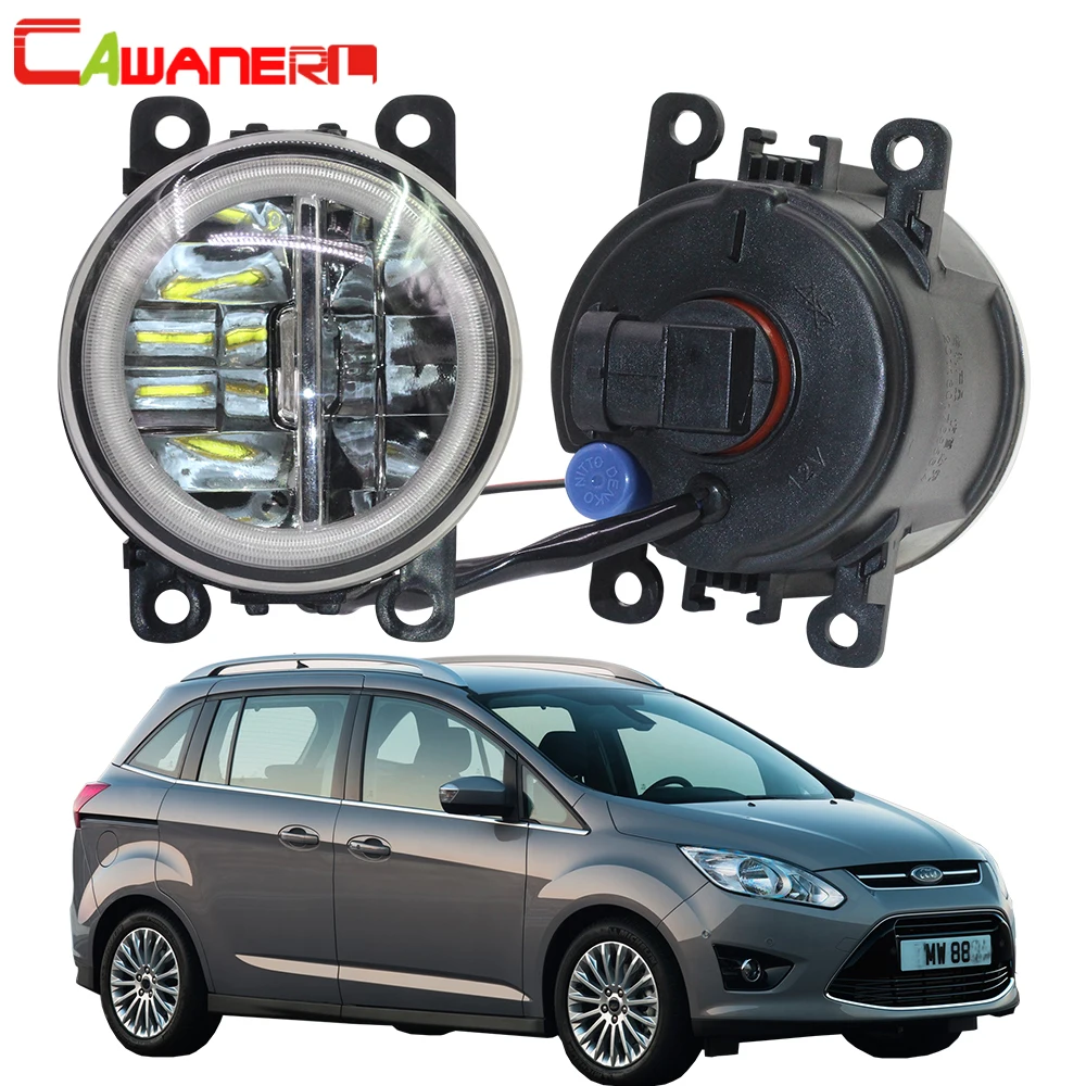 Cawanerl 2 X Car Styling 4000LM LED Lamp Fog Light + Angel Eye DRL 12V For Ford Grand C-Max MPV 2010 2011 2012 2013 2014 2015