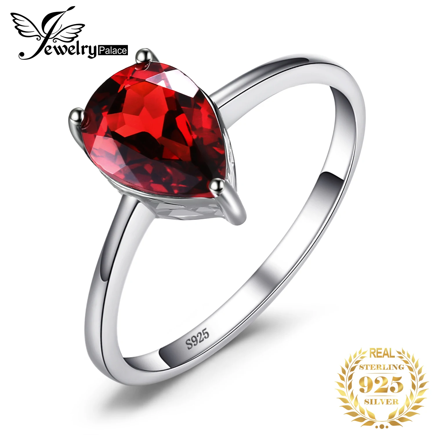 JewelryPalace 1.4ct Genuine Garnet 925 Sterling Silver Solitaire Ring for Women Engagement Gemstones Jewelry Trendy Wedding Gift