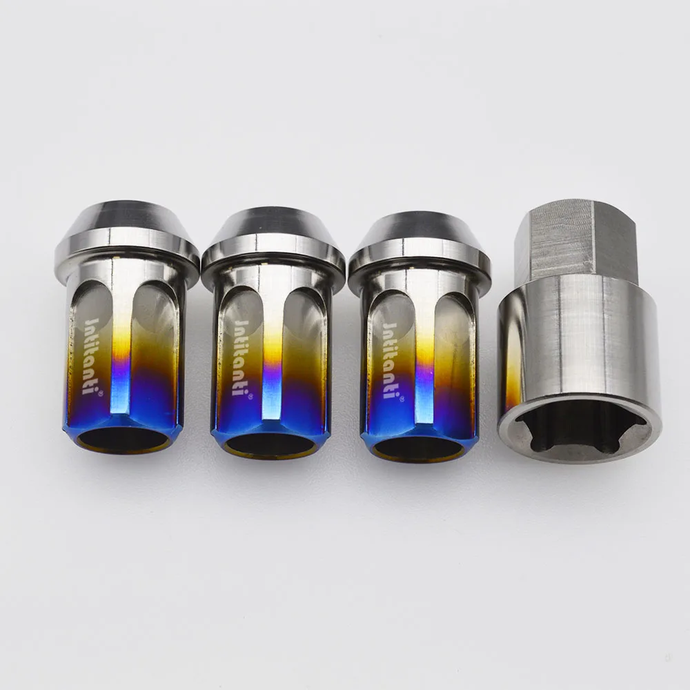 Jntitan High performance burnt blue color anti-theft Gr.5 titanium wheel lug nut M12*1.5*35mm open end