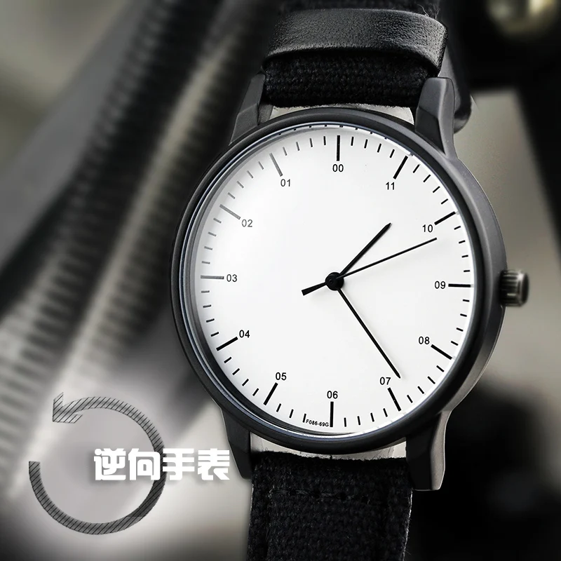 gift Enmex backward men wristwatch creative anticlockwise watch reversal time simple style canvas strap fashion watch