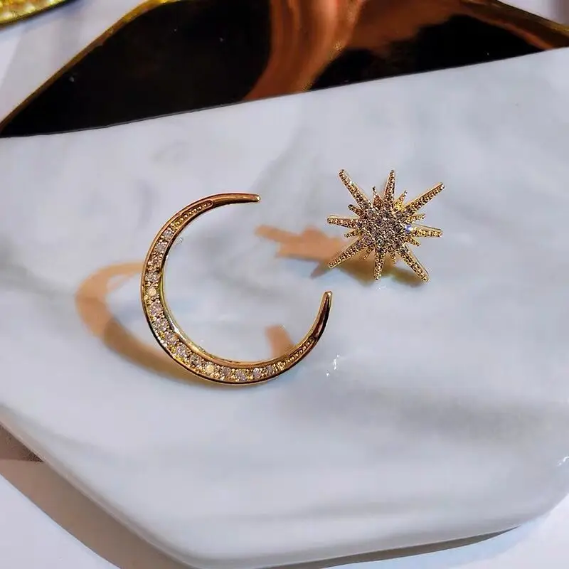 Star Moon asymmetric Earrings party temperament earrings jewelry crystal fashion surprise gift earrings for friends