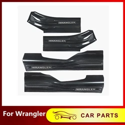 4X4 Stainless Steel Carbon Fiber Color Inner Door Welcome Threshold Pedal Decorative Cover Fit For Jeep Wrangler JL 2018-2022