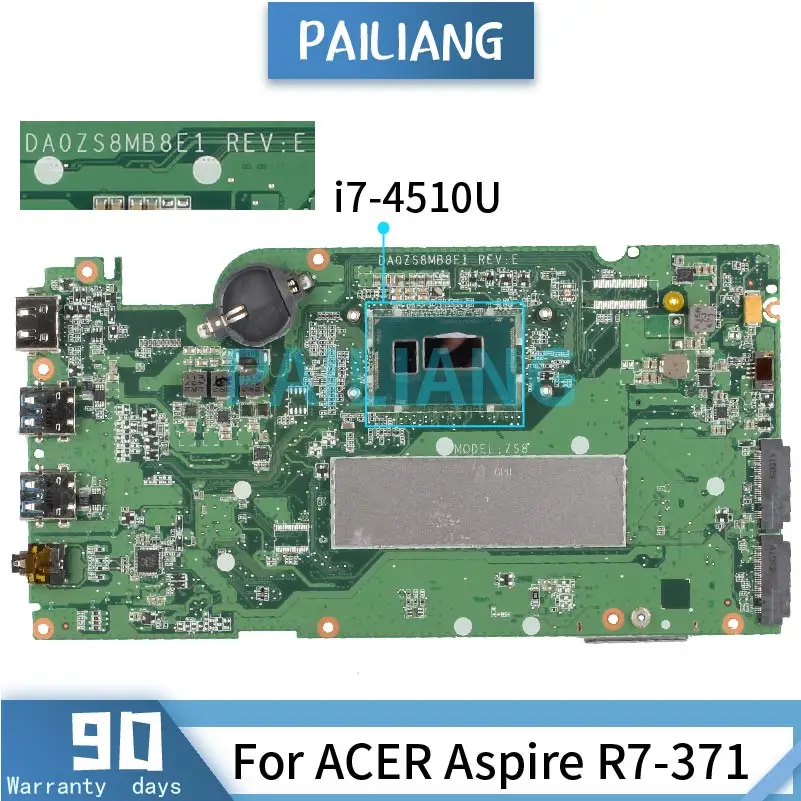 Mainboard For ACER Aspire R7-371 i7-4510U Laptop motherboard DA0ZS8MB8E1 SR1EB with RAM on board Tested OK