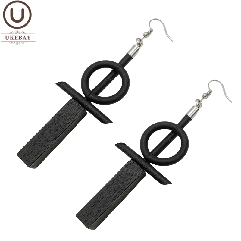 UKEBAY New Wood Earrings Female Geometric Drop Earrings Statement Jewelry Handmade Bohemia Earring For Party Wooden Accessories