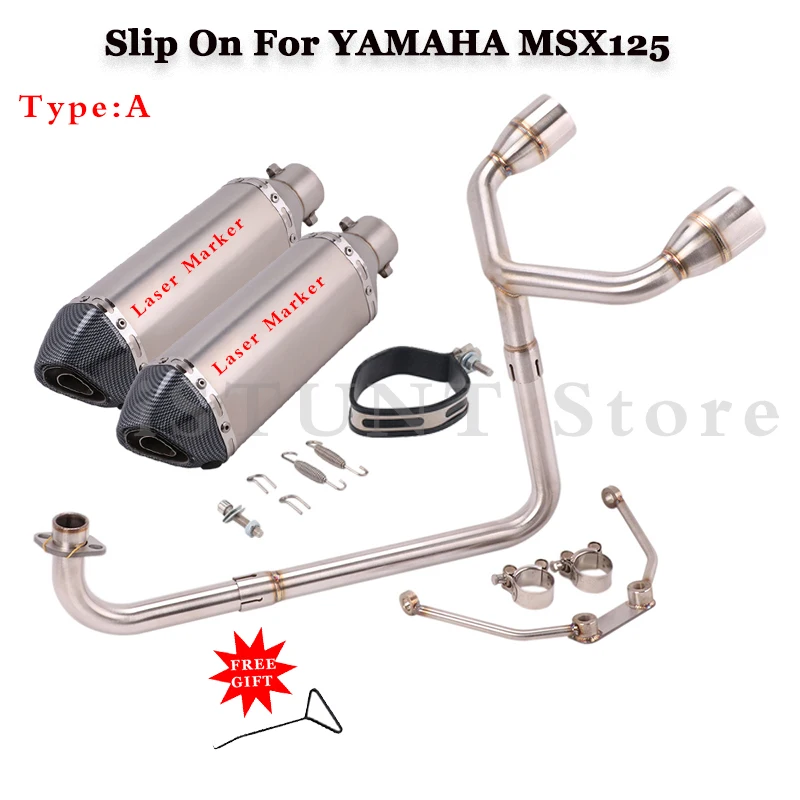 Motorcycle Exhaust Full System Modified Double Hole Escape Moto Muffler 51mm Front Middle Link Pipe For Honda MSX125 MSX 125