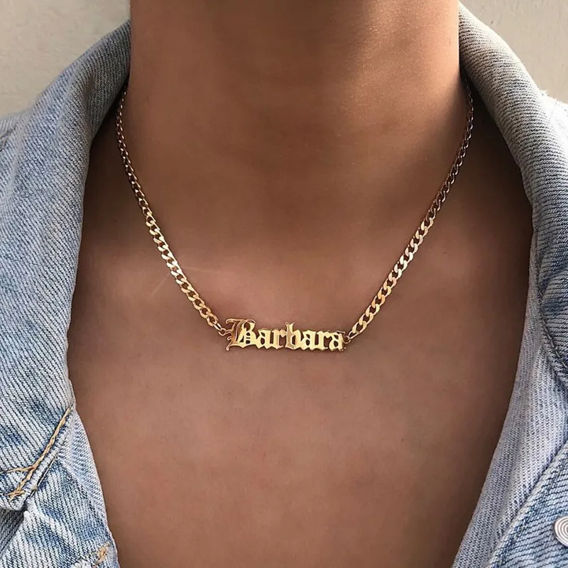 DODOAI Custom Old English Name Necklace Men Women PersonalizedPersonalized Letter Gold Custom Necklaces Cuban Chain Jewelry Gift