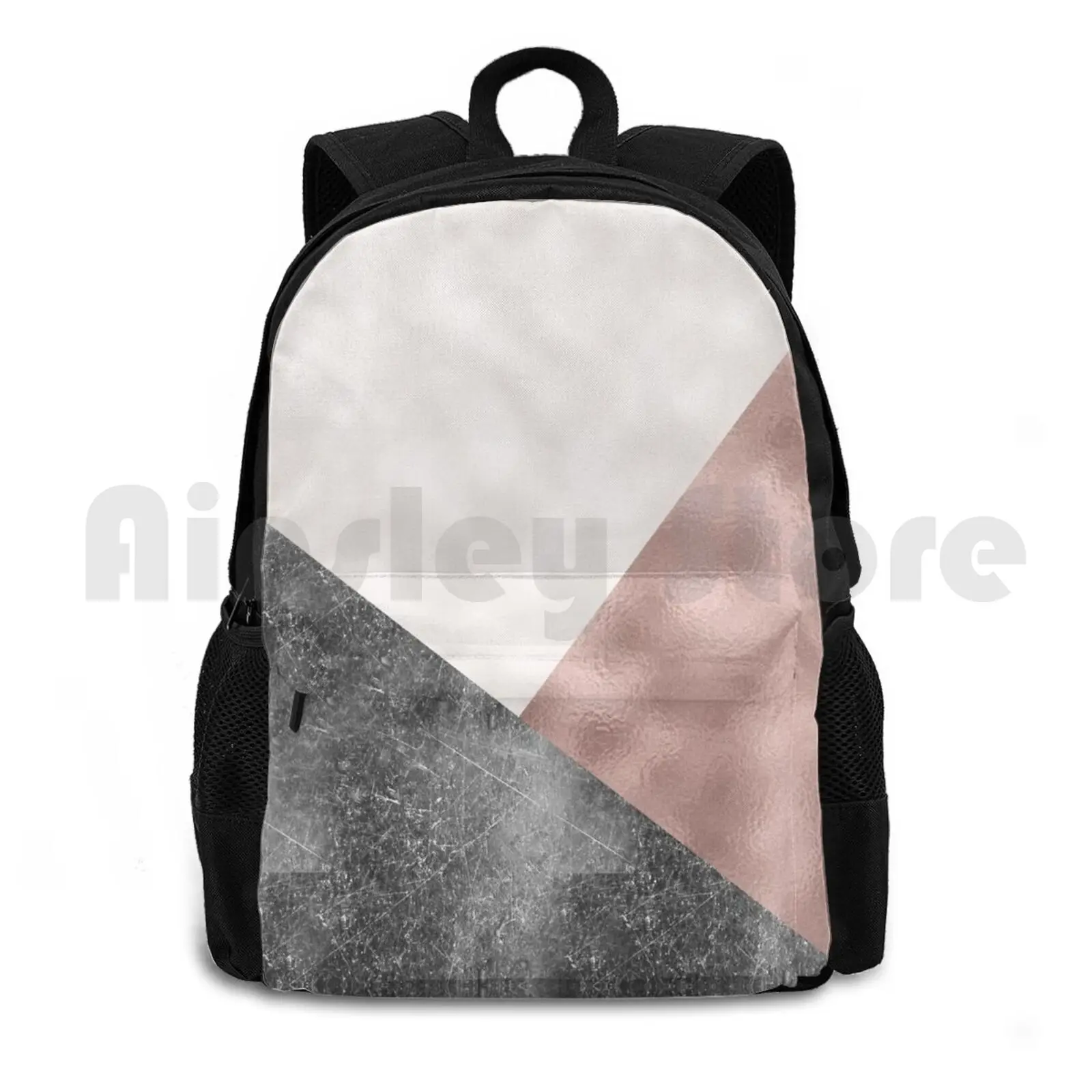 Rose Grunge-Geo Layers Outdoor Hiking Backpack Waterproof Camping Travel Geometric Geometric Rose Gold Rosegold Copper Shapes