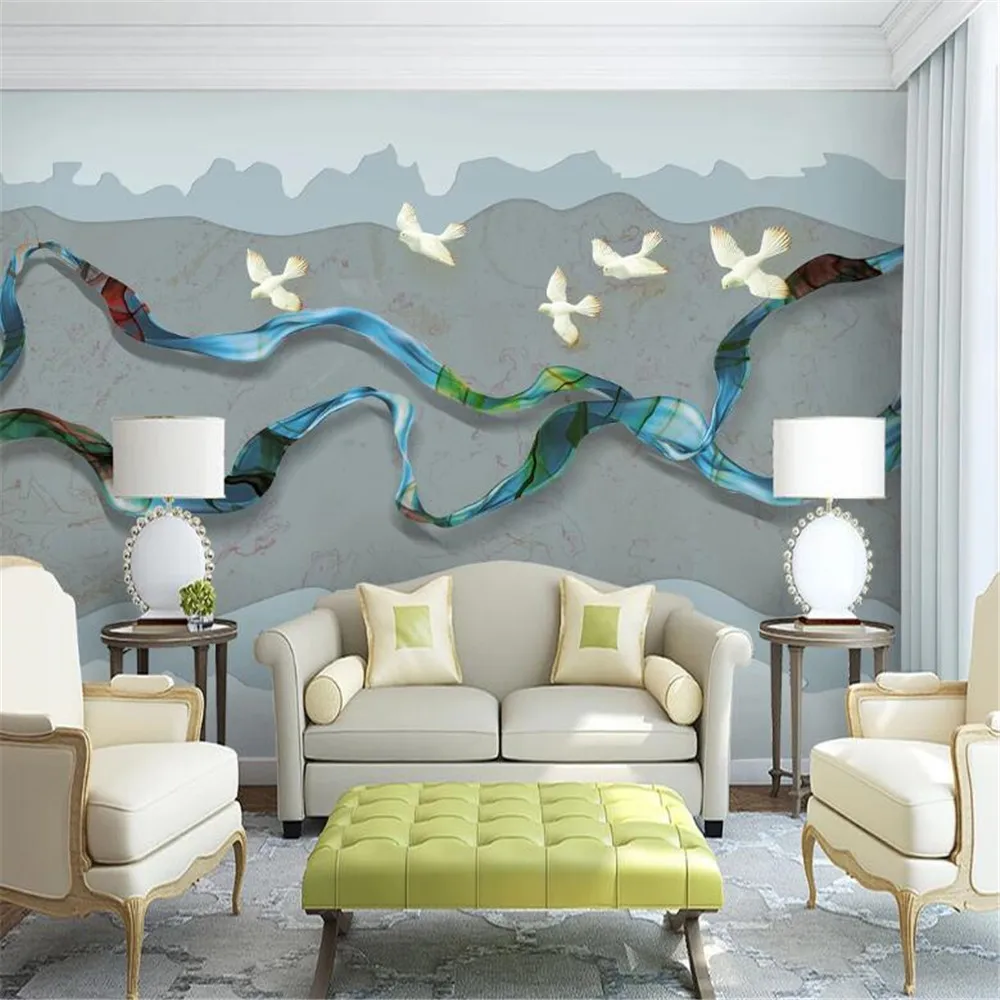 Milofi custom wallpaper mural new Chinese style abstract lines artistic conception landscape scenery background wall mural