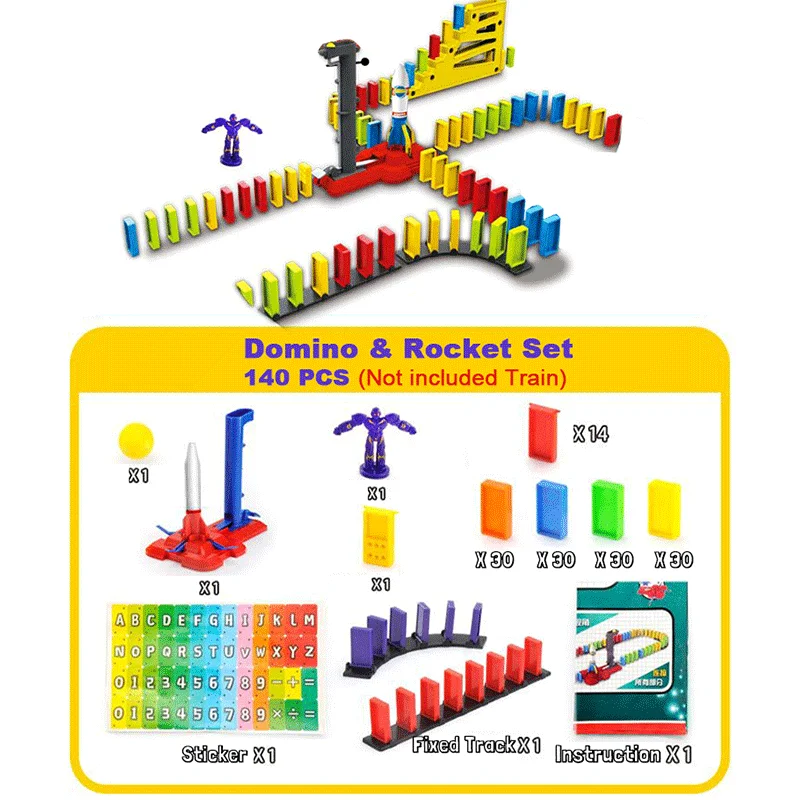 Automatically Place Domino Block Train Car sound light Plane Rocket Robot Colorful Dominoes Game Set Birthday gift for Children