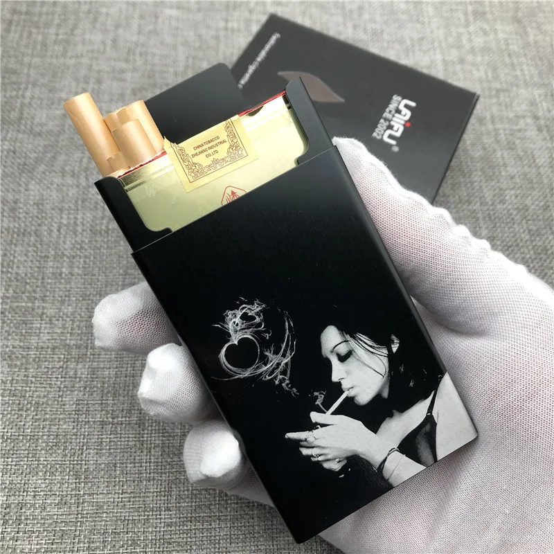 Customizd Somking Girl Aluminium Alloy Cigarette Case Boxes Ultra Thin  Cigarette Box Laser Engraved Diy Your Picture Gift