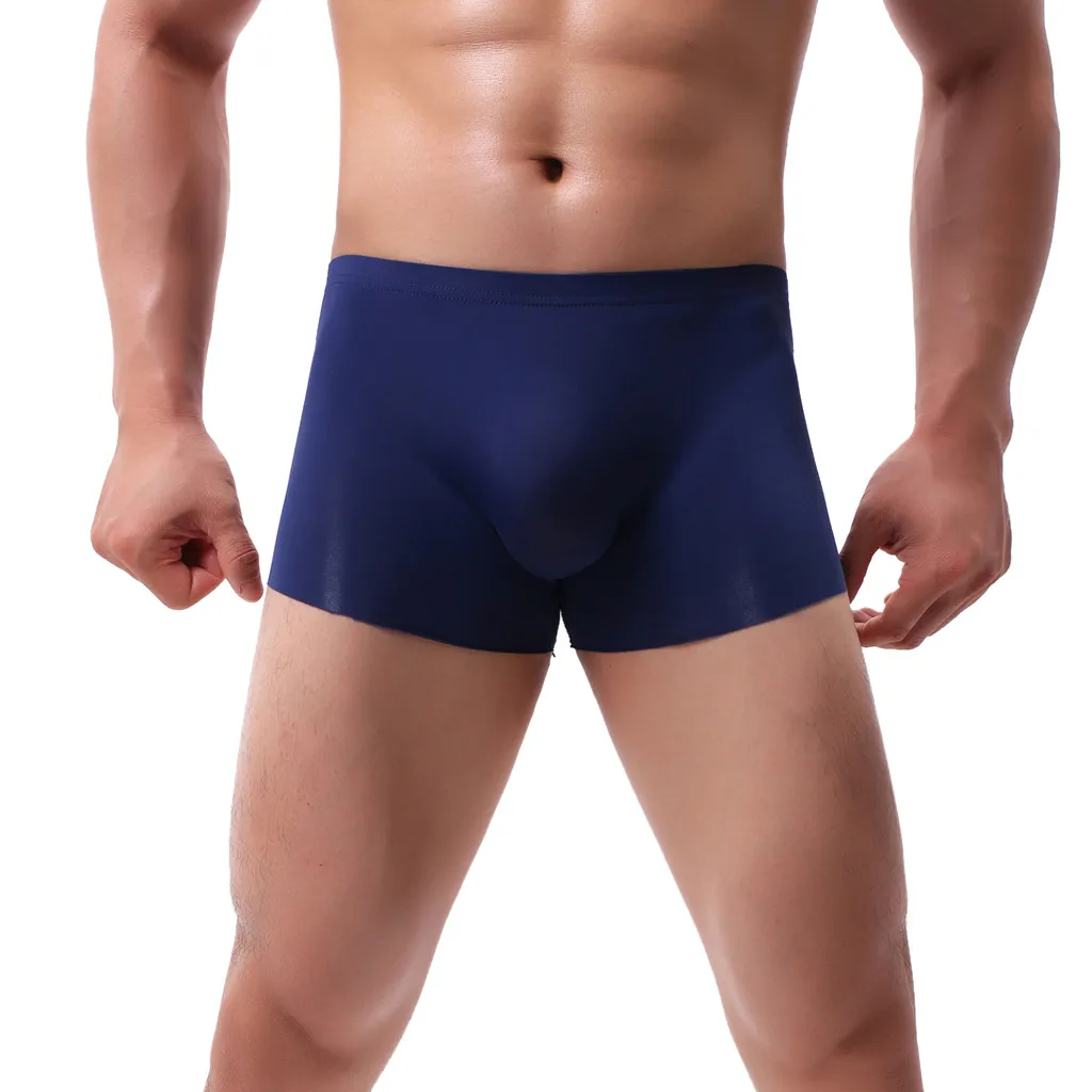 Men\'s Boxer Sexy Silk Underpants Solid Color Soft Breathable Seamless Ice-silk Summer Underpants Gay Underwear Cueca Masculina