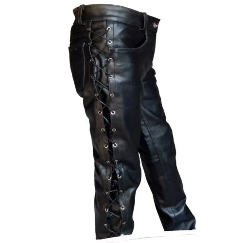 Pantalones de cuero de estilo locomotor Punk para hombre, pantalones de vendaje Retro Medieval, pantalones negros, moda de invierno