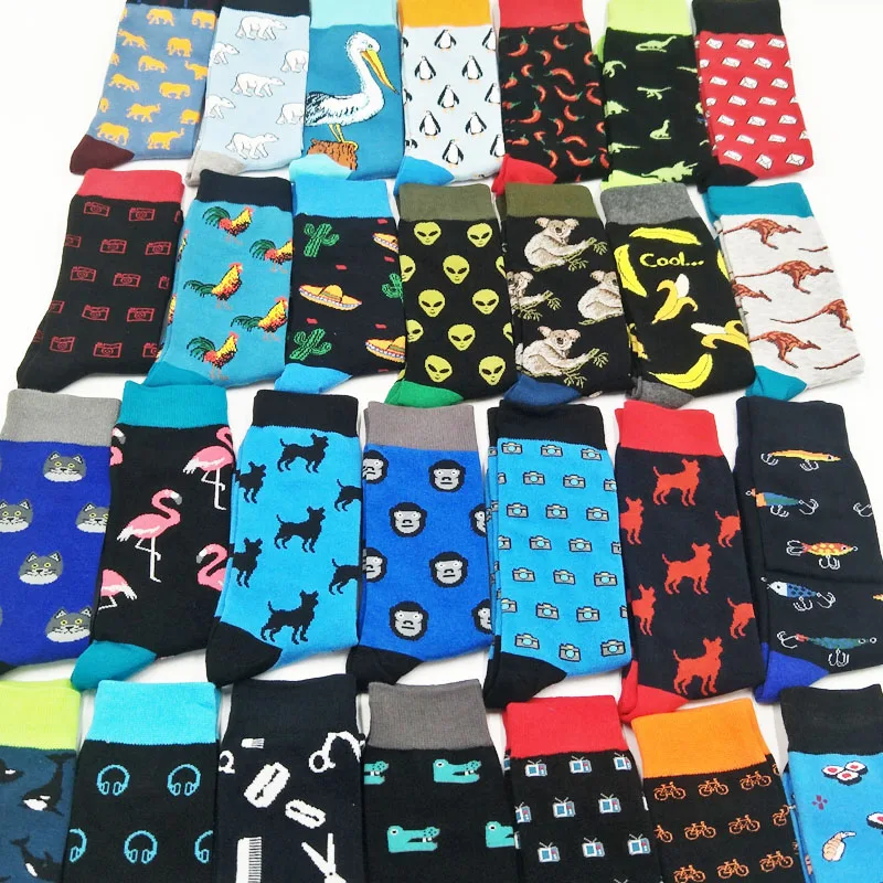 Fashion Cool Food Animal Alien Hip Hop Crew Socks Funny Street Happy Socks Men Harajuku Divertidos Skateboard Chaussette Men