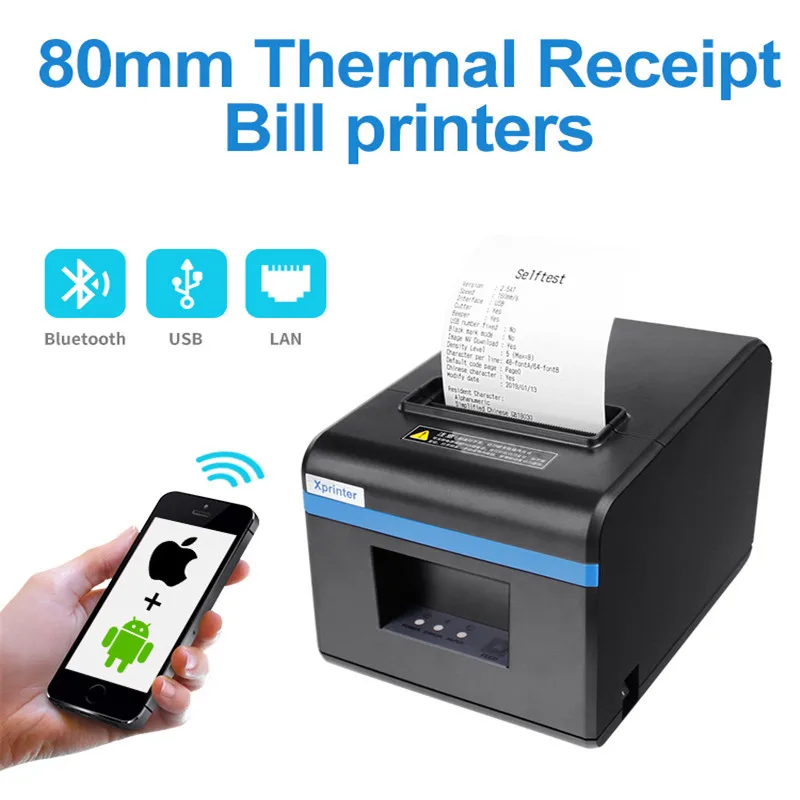 New arrived 80mm auto cutter thermal receipt printer POS printer with usb/Ethernet/bluetooth for Hotel/Kitchen/Restaurant