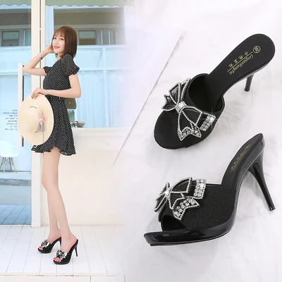 Women Slippers Popular Fashion Summer Women Mules Casual Butterfly-knot Female Shoes High Heels 11CM Peep Toe Slipper Stilettos