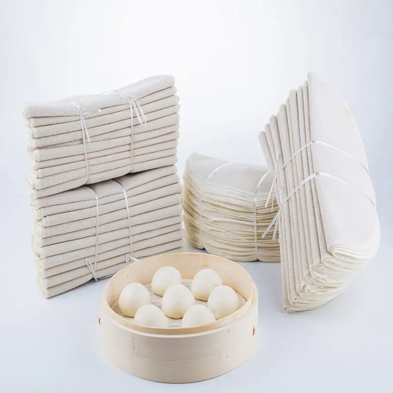 10pcs  Reusable Natural Pure Cotton Bamboo Steamer Cloth Fabric Round Steamers Rack Gauze Pad Pastry Baozi Jiaozi Buns Dumpling