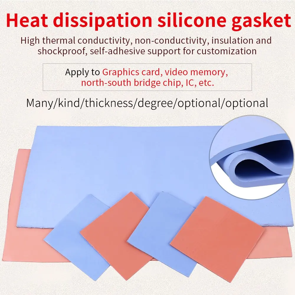 LUXIANZI GPU CPU Silicone Heatsink Cooling Thermal Pad Blue Pink Conductive Silicone Pad 0.5mm 1mm 1.5mm 2mm 2.5mm Tichkes