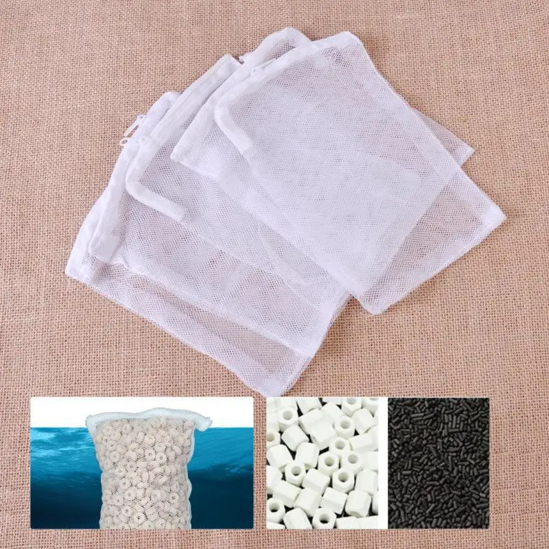5 pz sacchetto di rete filtrante acquario serbatoio di pesce stagno sacchetto di rete cerniera rete palla biologica sacchetto di stoccaggio isolamento carbone attivo 20 x15cm