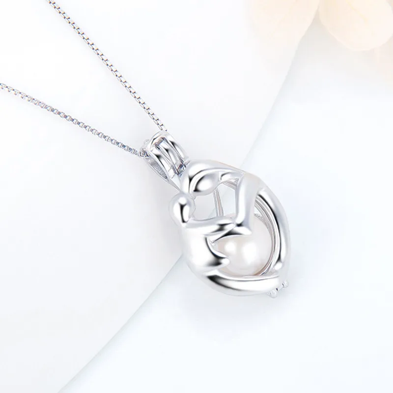 CLUCI 925 Sterling Silver Cage Pendant Pearl Locket Necklace Gift for Mother Love Charms Pendant Silver 925 Pearl Locket SC207SB