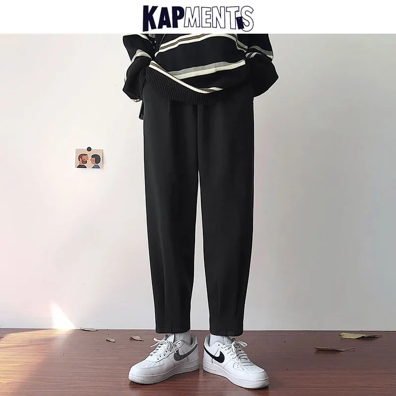 

KAPMENTS Men Warm Fleece Wool Sweatpants 2023 Winter Mens Harajuku Baggy Joggers Japanese Vintage Harem Pants Man Solid Trousers