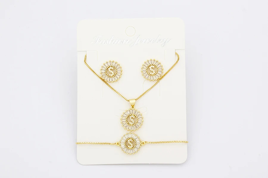 Nidin Heißer 26 Buchstaben Schmuck Sets Halskette + Ohrringe + Armband Für Frauen Initial Alphabet Charme Kupfer Zirkon Party hochzeit Geschenk – Detail 6