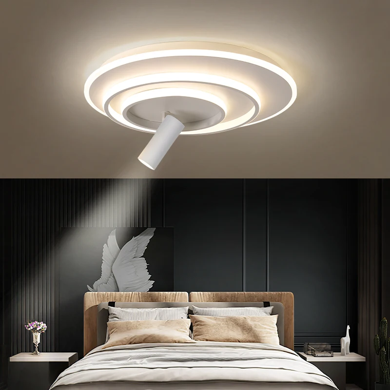 Modern and Simple Round LED Ceiling Light Living Room Bedroom Dining Room Kitchen Chandelier Remote Control with Spotlights