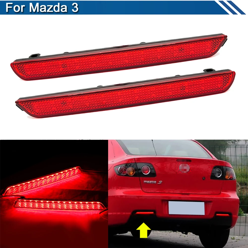 2Pcs LED Rear Bumper Reflector Warning Light For Mazda 3 04-09 Mazdaspeed 3 07-09 Axela BK5P/BKEP/BK3P Braking Brake Light