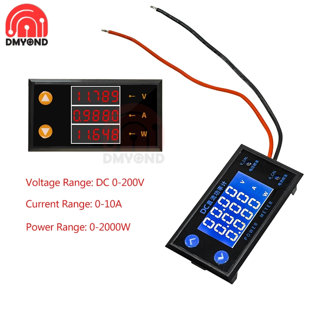 DC 0-200V 10A 2000W LCD Digital Voltage Current Power Meter Tester Car Voltmeter Ammeter Wattmeter Volt Detector 4/5 Digit DC 5V