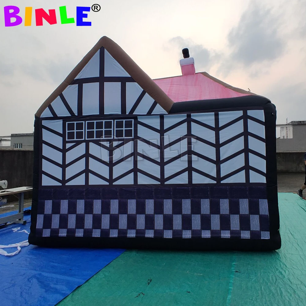 British Style Inflatable Pub Tent with Fire Place Portable Inflatable Pub Bar for Business Rental Simulation Backyard Party