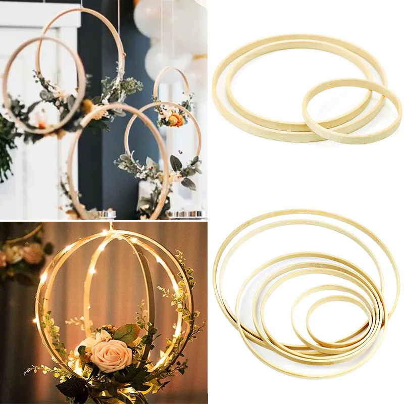 5Pcs/lot 9-30cm DIY Hanging Bamboo Ring Wooden Circle Round Catcher DIY Hoop For Flower Wreath Wedding Garden Hanging Decor