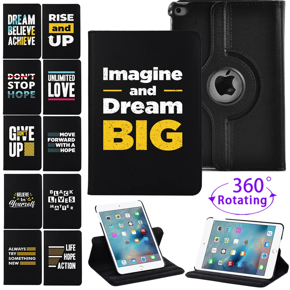 For Apple IPad Mini 1 2 3 7.9 Inch 360 Degree Rotating Stand Tablet Cover for IPad Mini 4 5 Phrase Pattern Protective Cover Case