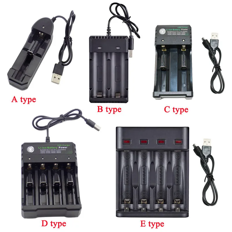 USB Rechargeable Battery charger 18650 14500 AA AAA 1.2V 3.7V Li-ion Fast 1/2/3 port Slot 18350 Batteries charging T1