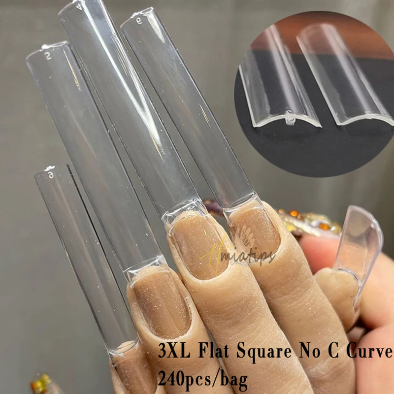 240szt 3xl No C Curve Long Coffin Nail Tips Half Cover Clear Extra Long Straight French False Nail Manicure Salon Supply