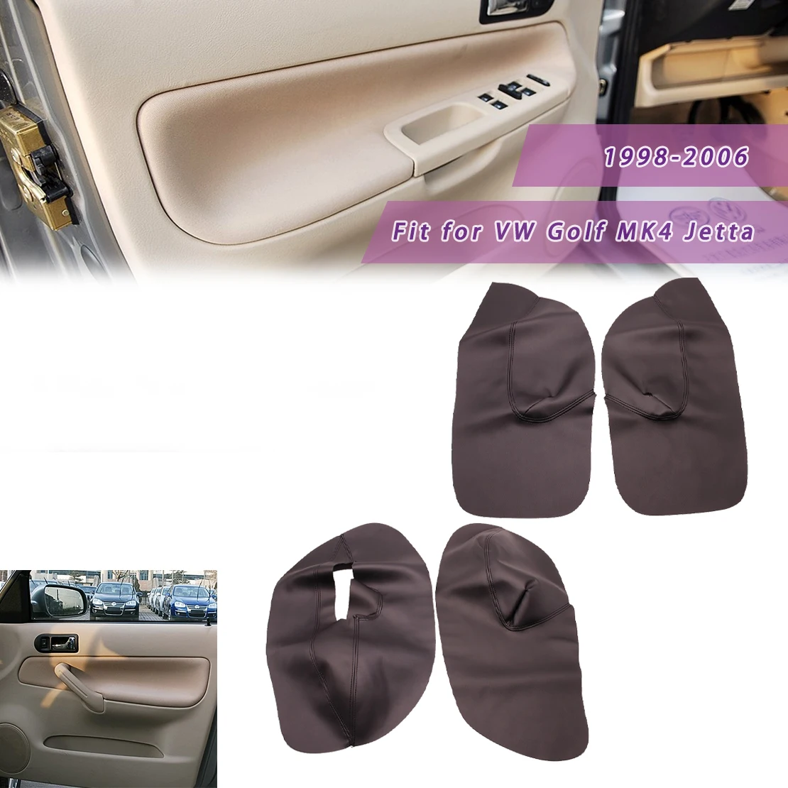 EIDRAN 4pcs Microfiber Leather Door Panels Armrest Leather Cover for VW Golf MK4 Jetta 1998-2006 Manual Windows