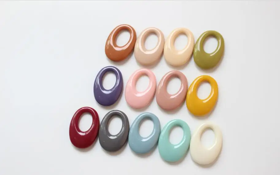 50pcs/lot color print geometry ovals shape resin beads diy jewelry earring/garment pendants accessory