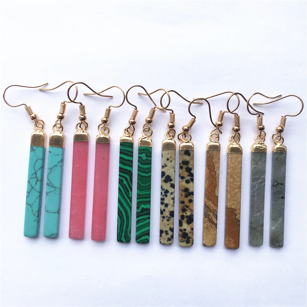 

Natural Stone Earrings Reiki Gem Stone Beads Dangle Hook Drops Earring Vintage Polygon 6 Color for Female Jewelry Gift HOT 62MM