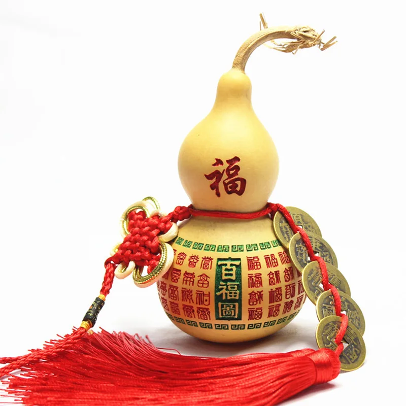 Traditional Chinese Traditional Gourd with Ancient Coin, Good Luck, Wu Lou Hu Lu, Wooden of Cucurbit, Copper Coins, Fengshui Hom