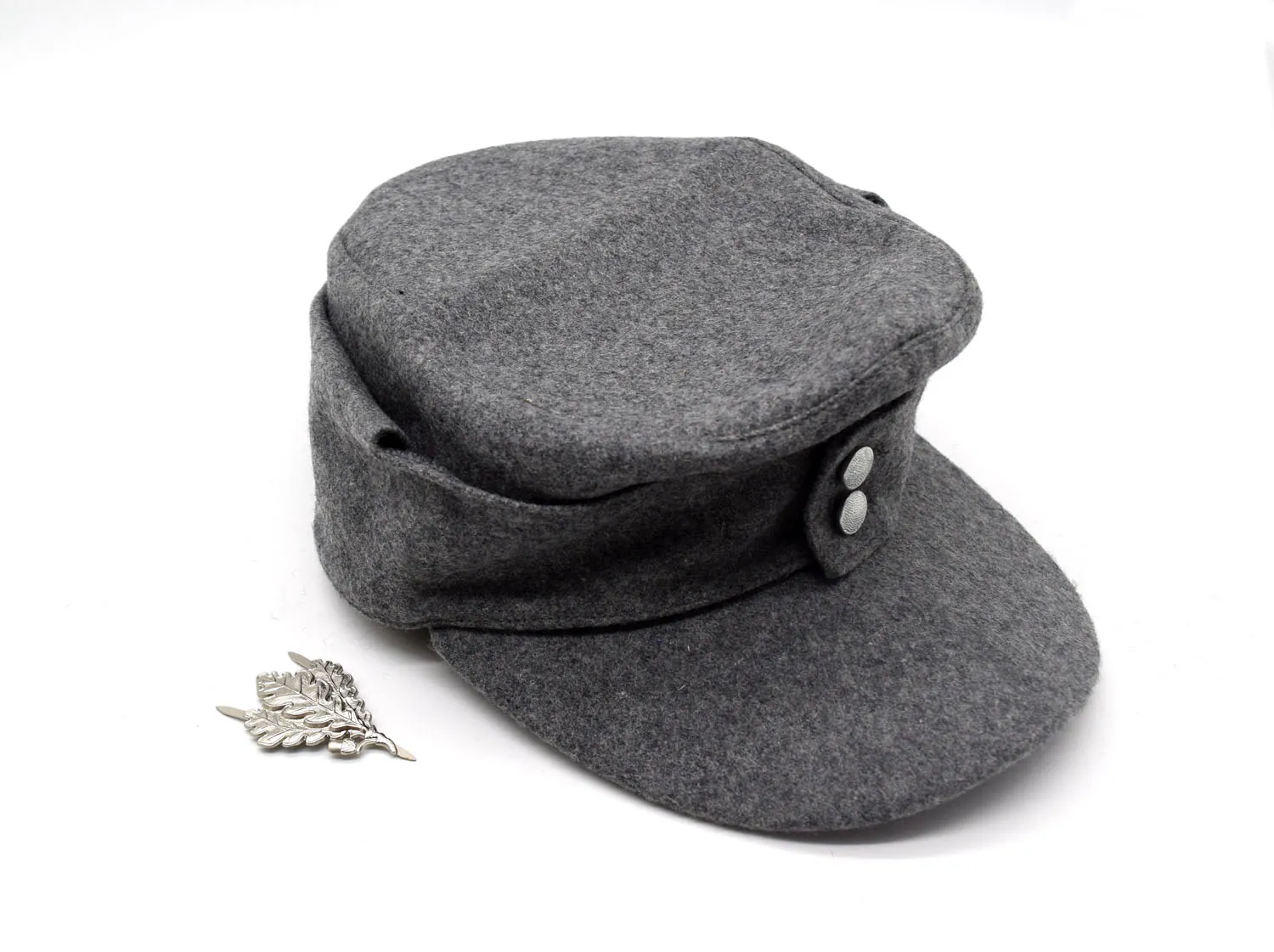 Reenactment German WH Elite EM M43 Panzer Wool Cap Hat GREY+SKI Sniper OAK Leaf Badge