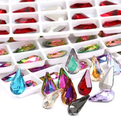 21Color Glitter Teardrop Pointback Sew On Rhinestones for Needlework DIY Stones and Crystals for Jewelry Making Nail Accessories