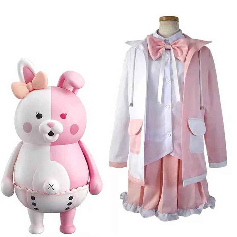 Anime Danganronpa Monomi Cosplay Costume Pink Long Wig Rabbit Bear Girls Coat Carnival Party Dress Skirts Uniform Full Set